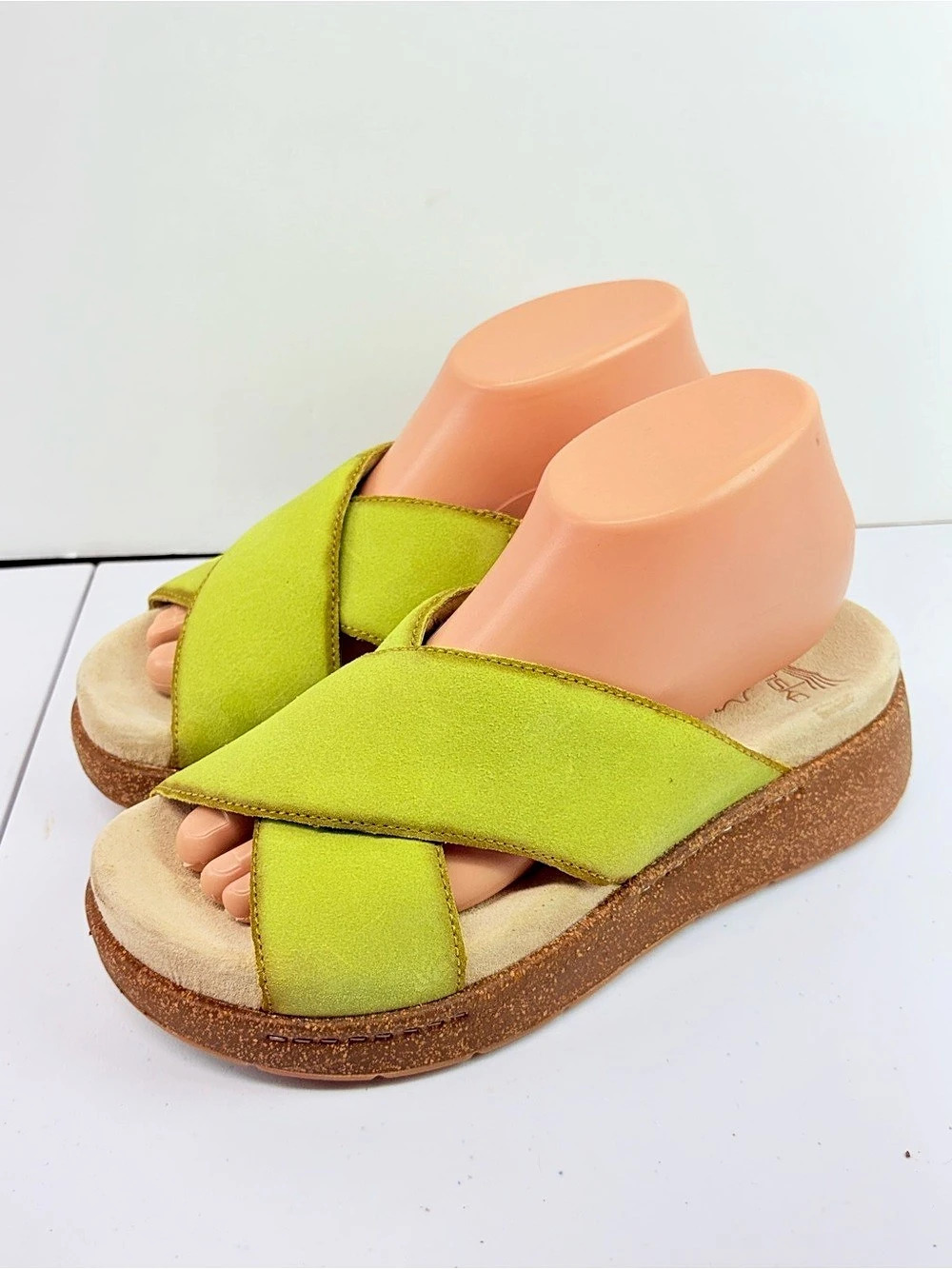 Dansko Bridget Platform Wedge Slide Sandal Green & Brown EU 38 US 7.5 8